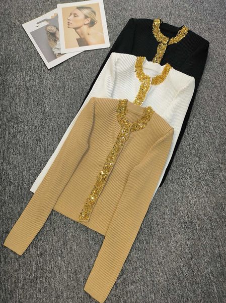 

302 2023 spring brand same style sweater long sleeve beads crew neck cardigan fashion womens clothes womens yl, White;black