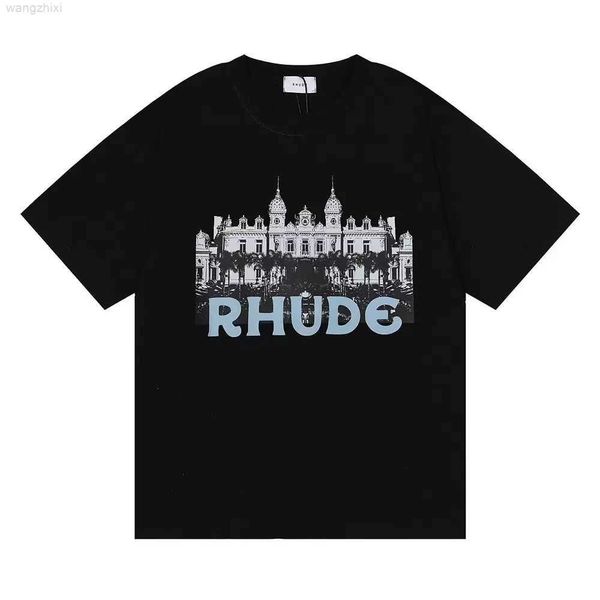 

buy designer rhude mens t-shirts for sale 2023 summer t shirts letter polos embroidery tshirts clothing short sleeved tshirt tees eu s-xl, Black