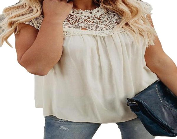 

blackblue white summer crochet lace trim splicing casual blouse 2021 women arrival o neck sleeveless plus size women039s b4081658