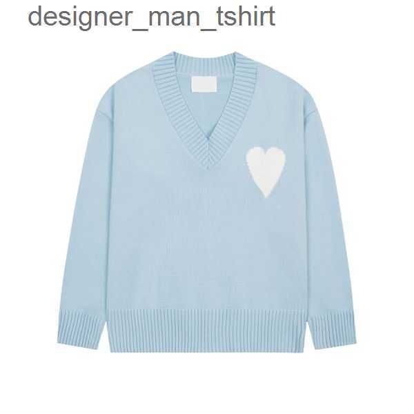 

amis paris fashion mens designer amies knitted sweater embroidered red heart solid color big love round neck short sleeve a t-shirt for men, White;black