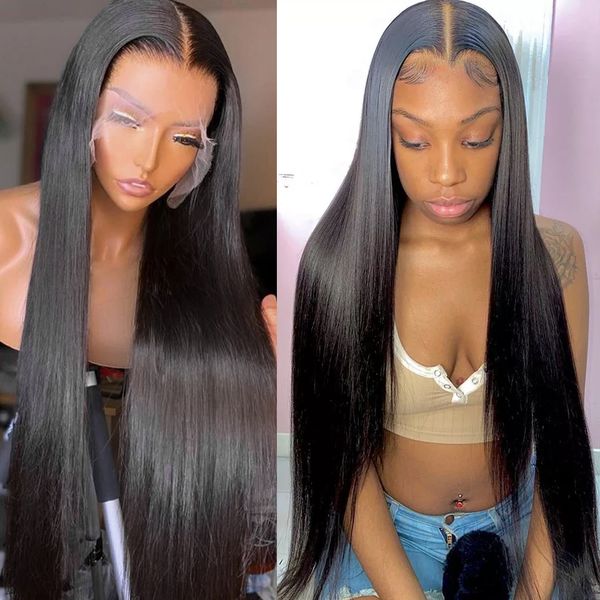 

30 32 inch 13x4 straight hd lace front wig human hair pre-plucked 4x4 5x5 transparent lace closure wigs with baby hair for women, Black