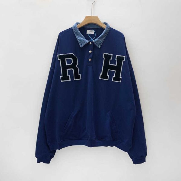 

chao brand rh limited rhude high street hip hop heavy industry lapel os loose semi zipper pullover, Black