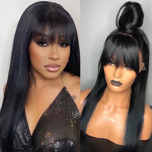 

straight lace wigs with bangs synthetic long straight wigs for black women heat resistant fibre r natural wig daily usefactory direct