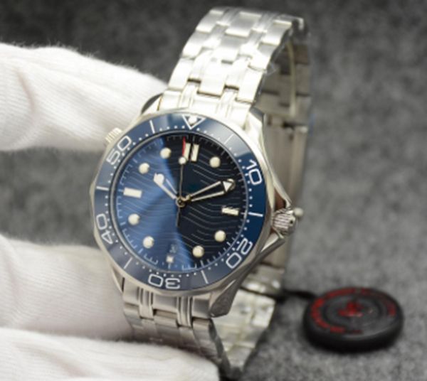 

42mm automatic mechanical outdoor men's watch blue dial silvered stainless steel strap rotatable bezel transparent case back wristwatch, Slivery;brown