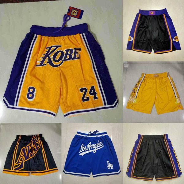

los angeles''lakers''men throwback basketball shorts pocket purple yellow blue, Black
