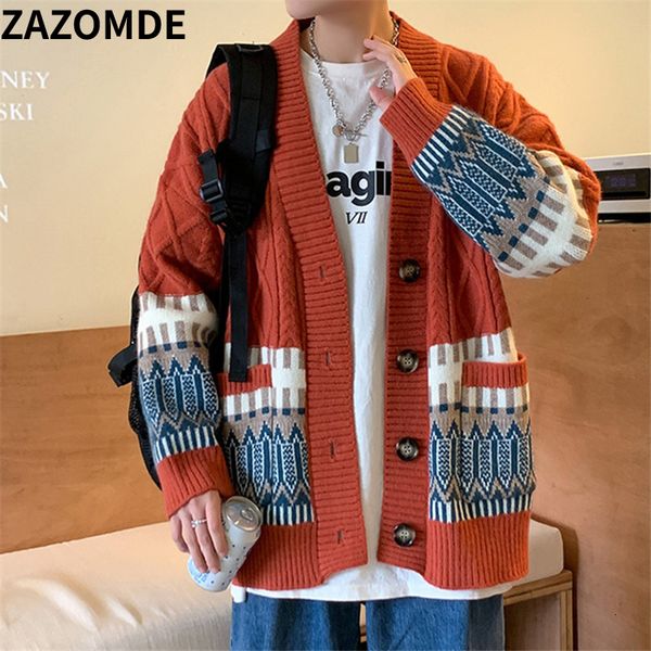 

men's sweaters zazomde retro knitted cardigan men streetwear stripe pattern classic coat mens harajuku hip hop casual jumper couples 23, White;black
