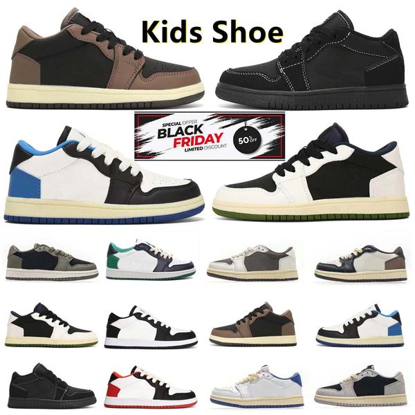 

low kids shoe Athletic Basketball shoes sneaker designer Reverse Dark Mocha fragment Black Phantom Olive baby youth children boy girl sports sneakers, 10