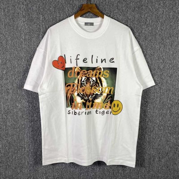 

summer 2022 new love smiling face tiger print short sleeve tee cotton crew neck t-shirt couple, White;black