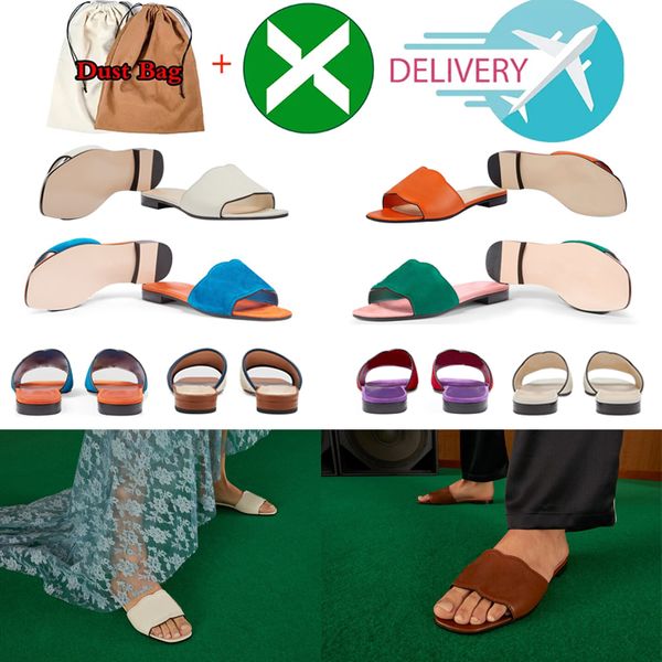 

with box new designer sandals solid womens slippers ladies cartoon head slide oran open toe casual slide genuine leather metal drill buckle, Black