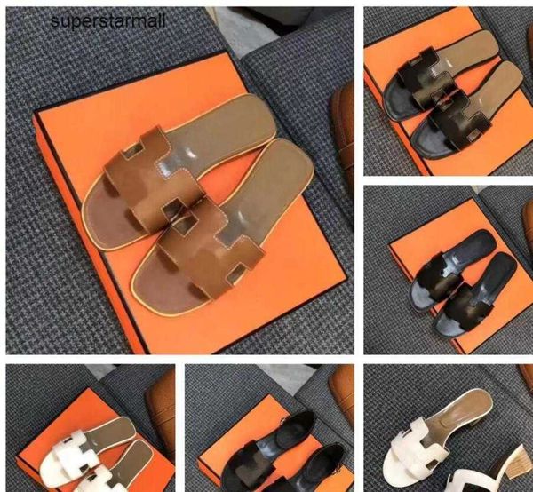 

2022 designer women sandals ladies luxury genuine leather h slippers flat shoe oran sandal party wedding shoes with box size 35-42, Black