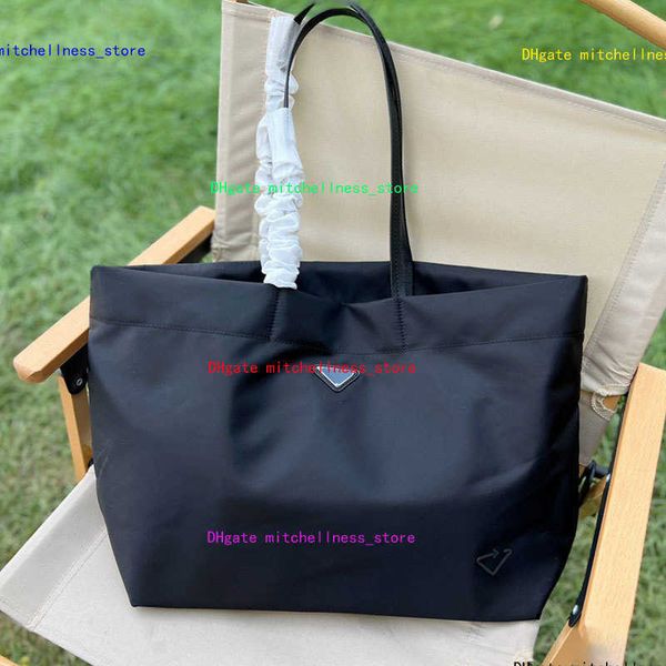 

nylon shopping bag women handbag tote purse large capacity should bags black plain triangular decoration internal letter print leather strap