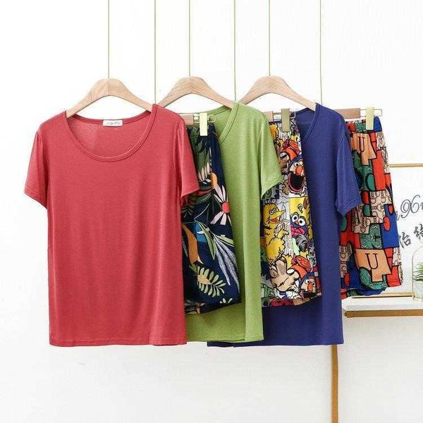 

modal round neck short sleeve cotton silk shorts home sleep womens clothing