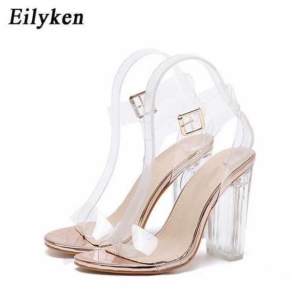 

slippers eilyken 2023 pvc jelly women sandals crystal leopard open toed ankle buckle strap high heels transparent pumps, Black