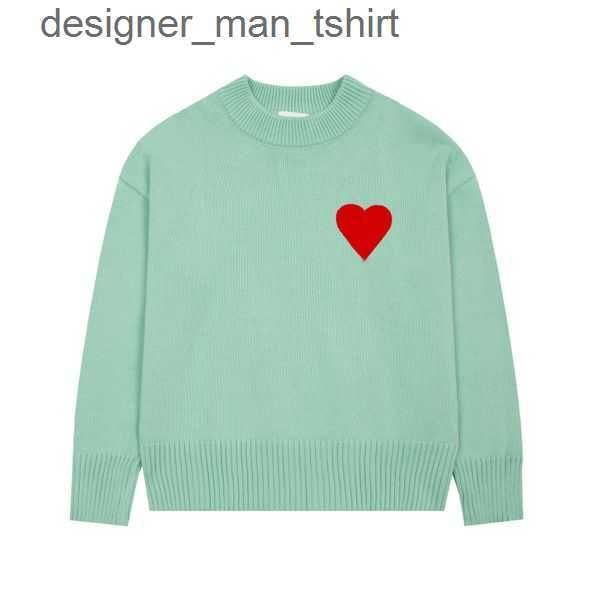 

amis paris fashion mens designer amies knitted sweater embroidered red heart solid color big love round neck short sleeve a t-shirt for men, White;black