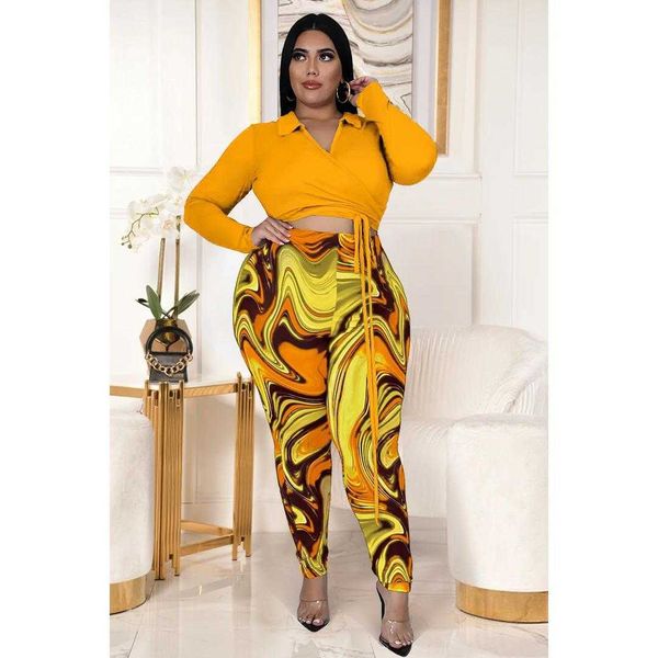 

fashion plus size women pants nightclub printing lapel strap two piece suit, White