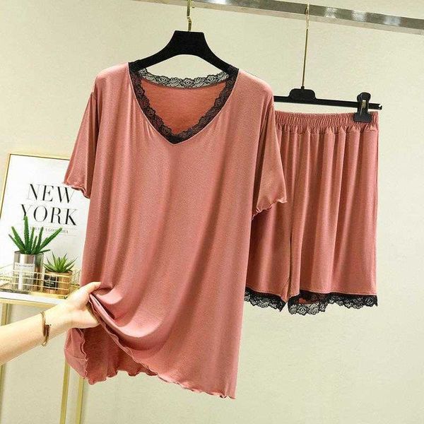 

pajamas suit womens spring and summer modal cotton thin short sleeved lace shorts