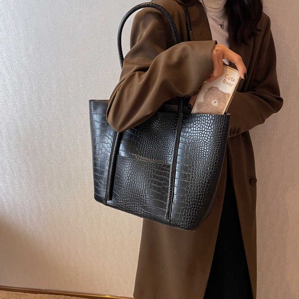 

nxy big stone pattern leather shoulder side bag for office women winter fashion trend designer high capacity hand bag tote bags 230308