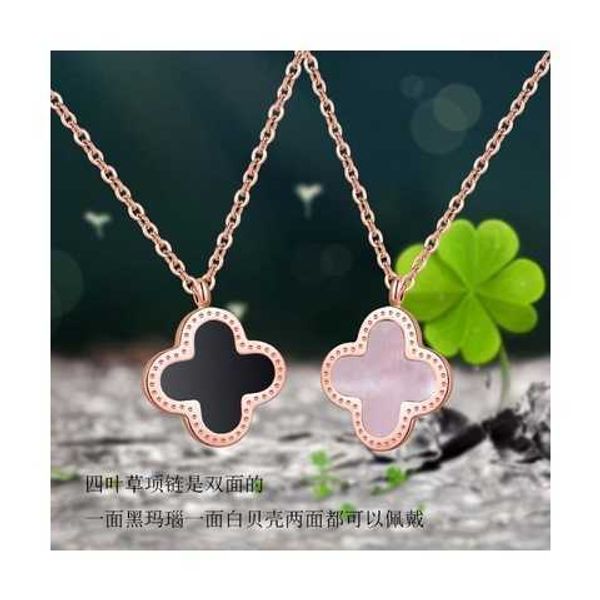 

van clover necklace designer four leaf clover pendant rose gold four leaf grass titanium steel colorless and allergic resistant versatile wo, Silver