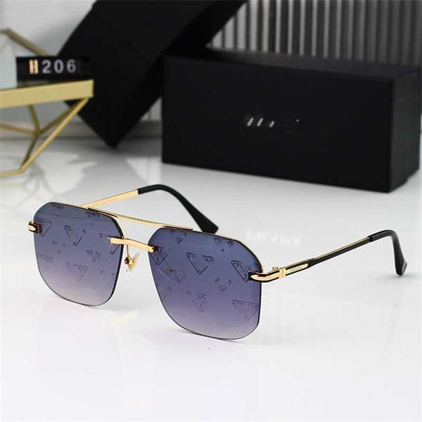 

2023 new square frameless trimmed large frame sunglasses fashion tan metal glasses, White;black