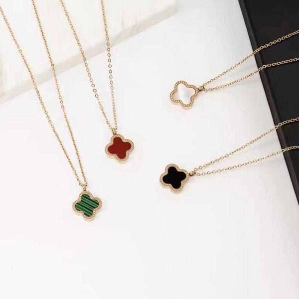 

van clover necklace designer four leaf clover pendant titanium steel acrylic double sided clover, Silver