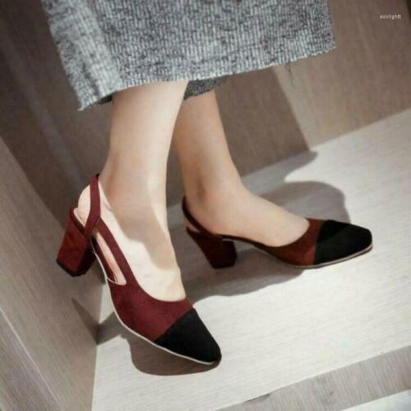 

dress shoes women ladies fashion classic two tone slingback block mid heel court, Black
