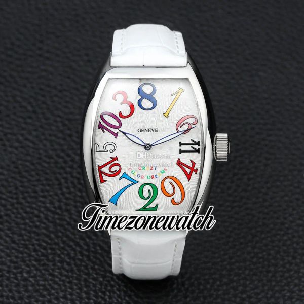 

new crazy hours mens automatic watch 8880 ch col drm white texture dial steel case white leather strap 40mm gents watches twfm timezonewatch, Slivery;brown