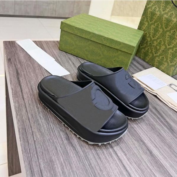 

designer slipper luxurious sandles pool pillow comfort mule slides platforms sandal for woman real leather summer shoe with box, Black