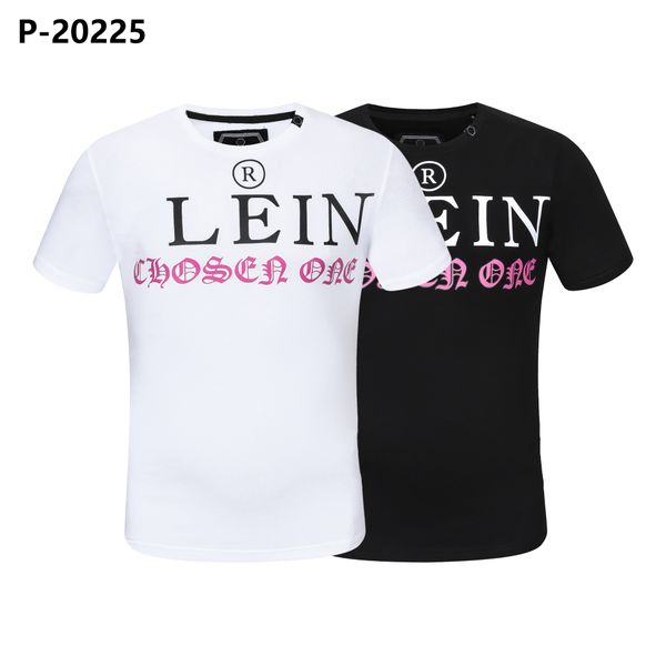 

pp t shirt mens metal letters embroidered leather plein plan european fashion trend round neck pullover, White;black