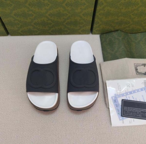 

women paris designer slippers wedge pattern embroidery letters beach casual slides flip flops ladies platform thick bottom increase, Black