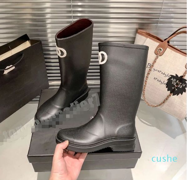 

2023 Luxury Rain Boots Sheepskin Thick Sole Brand Rubber Black Size -40