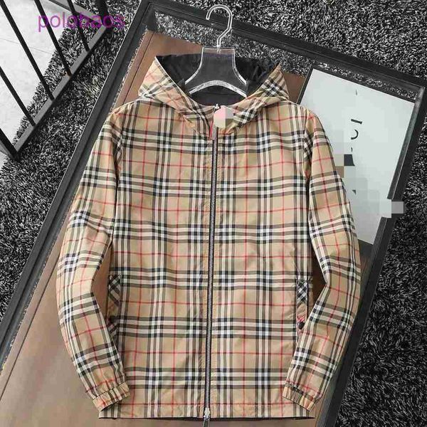 

brand burbersys clothes spring 2023 new double sided clothes hooded men's outerwear fashion slim western style jacket trendy plaid 7bwf, Black;brown