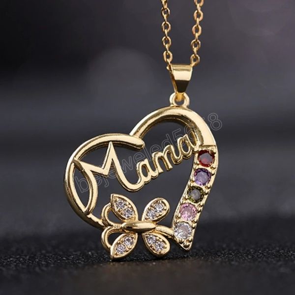 

love butterfly alphabet mama pendant necklace for women personality love color zircon mother's day jewelry, Silver