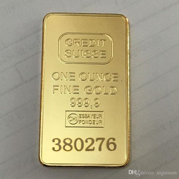 

non magnetic credit suisse ingot 1oz gold plated bullion bar swiss souvenir coin gift 50 x 28 mm with different serial laser number
