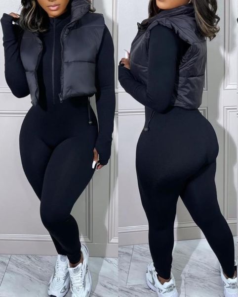 

women's vests coats and jackets for women autumn winter plain sleeveless zip up quilted gilet casual vest puffer jacket all match femme, Black;white