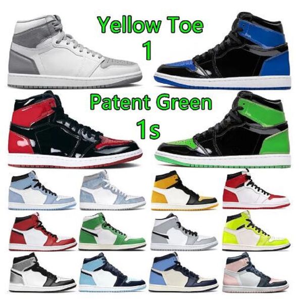 

1 mens basketball shoes 1s stealth patent green yellow toe royal bred university blue visionaire obsidian light smoke grey lucky green men w