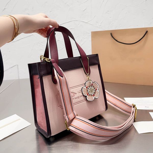 

Women Plain Tote Bag Fashion Luxury Designer Bag Zipper Boston Lady Classic Handbags Spring summer style Shoulder Bags Two-tone Totes, Pink-no box