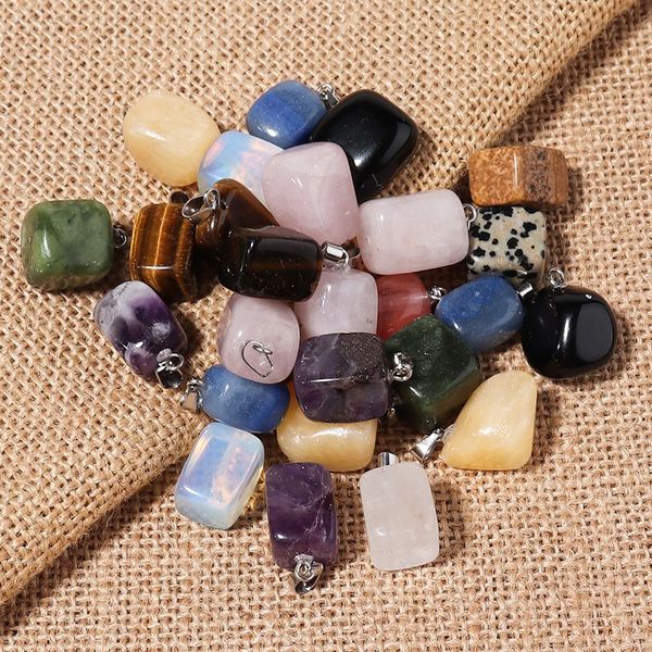 

assorted natural stone charms pendants irregular square crystal rose quartz amethyst agate jewelry making elling, Silver