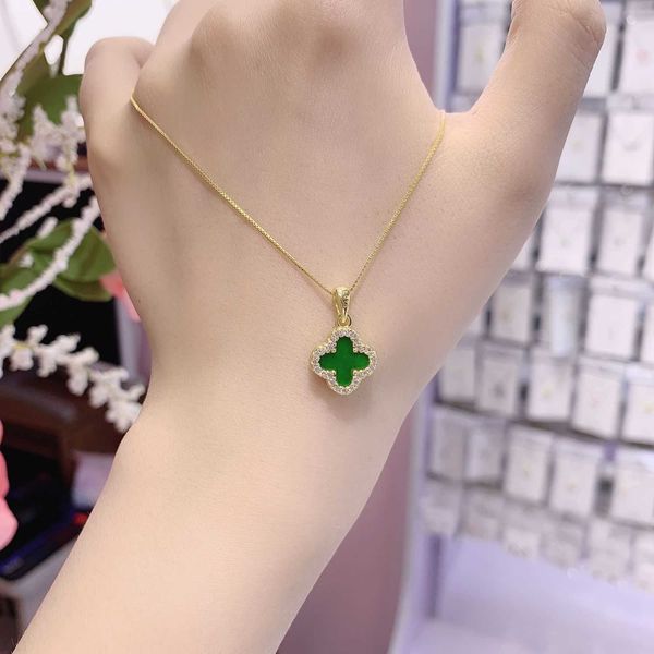 

van clover necklace four leaf chain s925 sterling silver korean version new green and white double-sided clover feminine temperament light l
