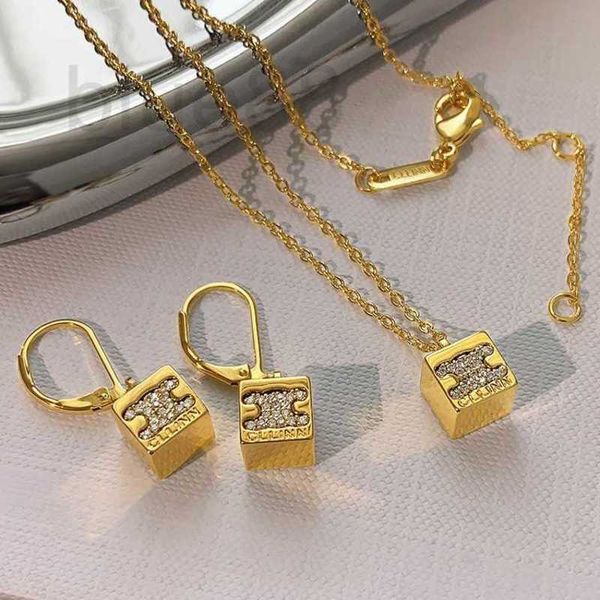 

charm designer french light luxury metal style square letter earrings necklace women's versatile small design premium feel collar chain, Golden