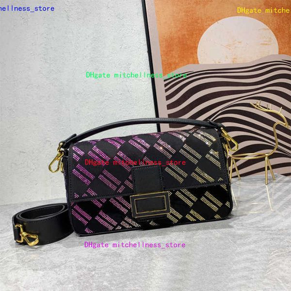 

baguette bag beaded chain shoulder bags handbag crossbody purse fashion letter decoration shimmer hardware buckle removable shoulder strap 6