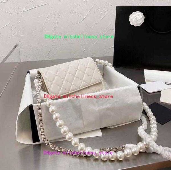 

20cm designer shoulder bags pearl chains strap women's luxury flap wallet crossbody mini cute classics coin purse