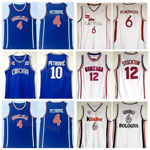 

college basketball kinder bologna 6 manu ginobili jersey gonzaga 12 john stockton latvija 6 kristaps porzingis cibona 10 jugoslavija 4 draze, Black