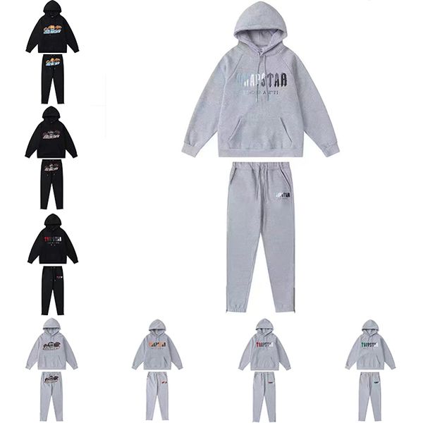 

11 styles hoodie trapstar full tracksuit rainbow towel embroidery decoding hooded sportswear men and women sportswear suit zipper trousers e, Gray