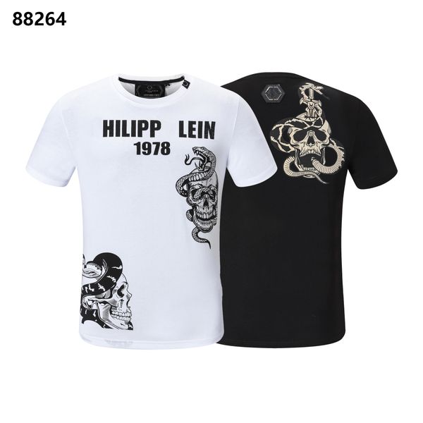

pp t shirt mens skull metal letters embroidered leather plein plan european fashion trend round neck pullover, White;black