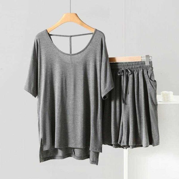 

large size summer backless front short back long loose sleeve modal pajamas