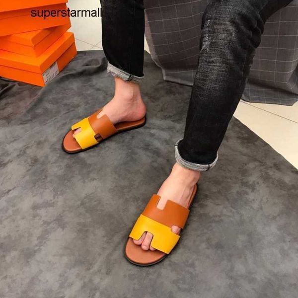 

2022 fashion men's slippers paris luxury designer oran heritage calfskin sandals izmir flip flop men slippers, Black