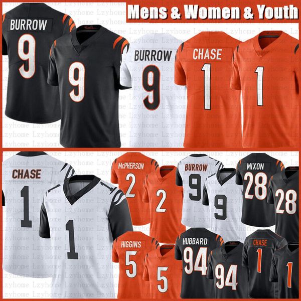 

9 joe burrow 1 jamarr ja'marr chase football jerseys 5 tee higgins mixon 94 sam hubbard evan mcpherson tyler boyd trey hendrickson loga