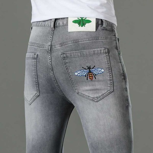 

and spring autumn light luxury jeans men's high end european fashion versatile korean slim fit straight leg pants, Blue