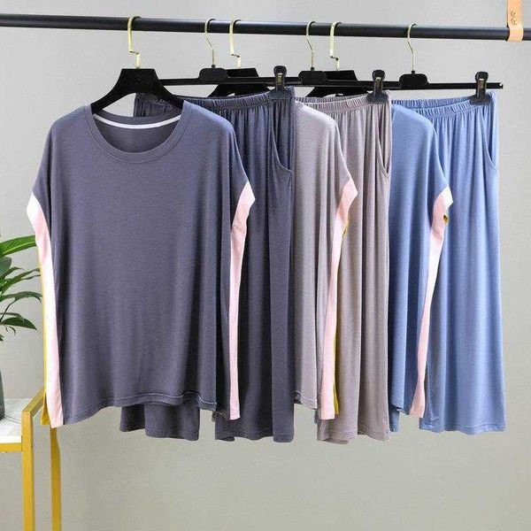 

modal cotton pajamas womens spring and summer casual contrast color batwing