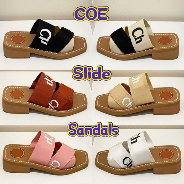 

sandals womens designer slides woody heeled flat mule slide sandal linen beige white black logo emboridered burgundy beach slippers fashion